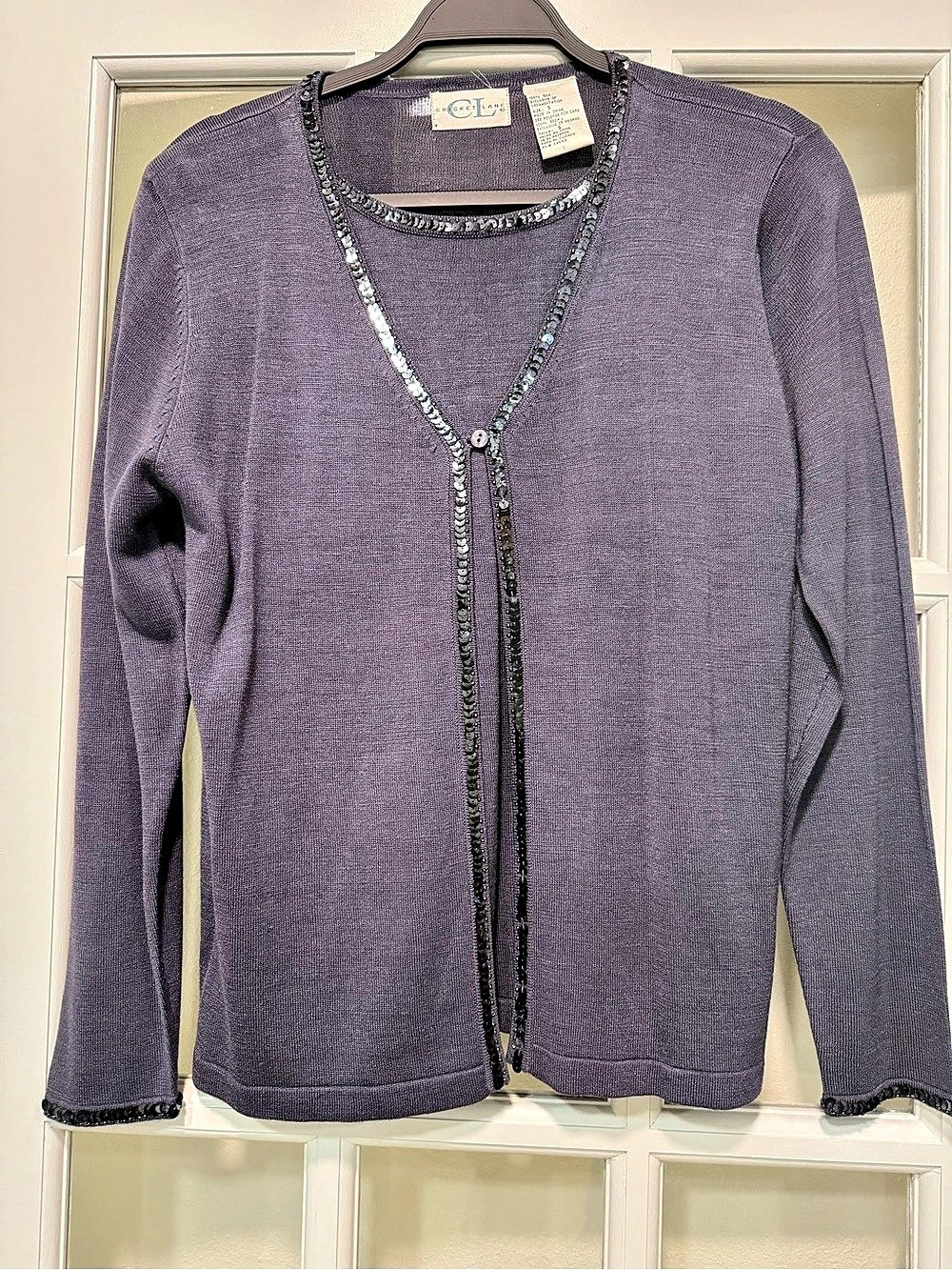 Y2K Cricket Lane Silk Beaded Cardigan in Purple Like New